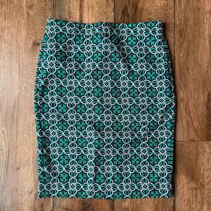 J.Crew No. 2 Pencil Skirt Lattice Medallion Green Navy Pink Geometric Size 4